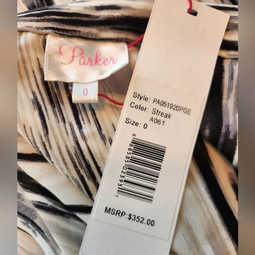 NWT || PARKER || Topanga, maxi skirt, size 0, pleated, lined, white, black, grey